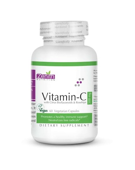 Zenith Nutrition Vitamin-C with Rosehips & Citrus Bioflavonoids, 500mg – 60 veg capsules